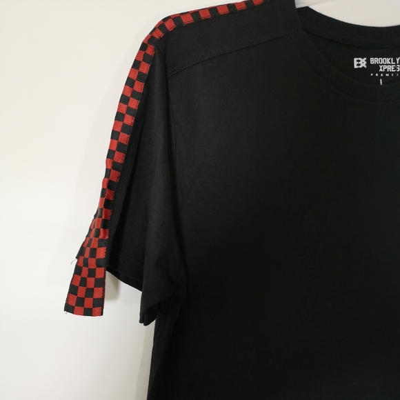 Brooklyn Xpress Premium Men's T-Shirt Checkered Trim Black Red Size L New - Picture 4 of 11